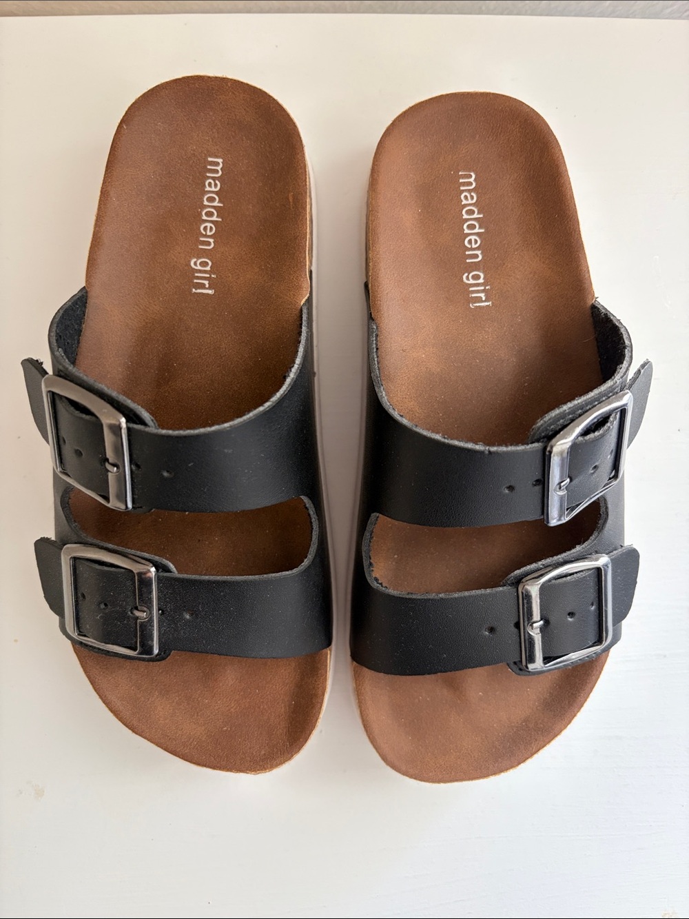 Madden Girl Black Double Buckle Slide Sandals